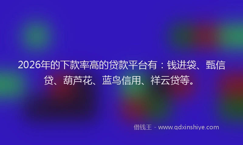 2026年的下款率高的贷款平台有:钱进袋、甄信贷、葫芦花、蓝鸟信用、祥云贷等。