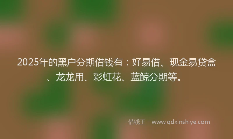 2025年的黑户分期借钱有:好易借、现金易贷盒、龙龙用、彩虹花、蓝鲸分期等。