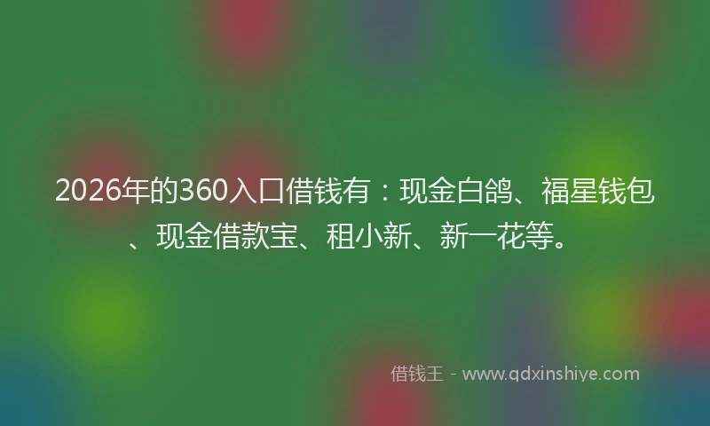 2026年的360入口借钱有：现金白鸽、福星钱包、现金借款宝、租小新、新一花等。