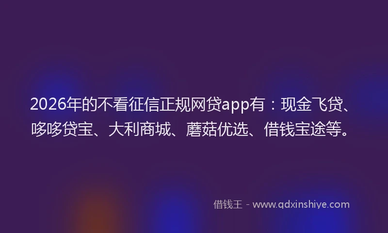 2026年的不看征信正规网贷app有:现金飞贷、哆哆贷宝、大利商城、蘑菇优选、借钱宝途等。