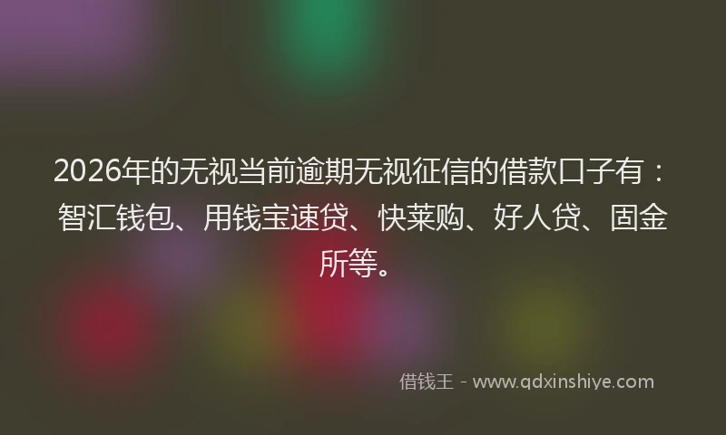 2026年的无视当前逾期无视征信的借款口子有：智汇钱包、用钱宝速贷、快莱购、好人贷、固金所等。
