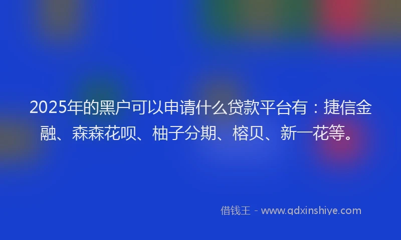 2025年的黑户可以申请什么贷款平台有:捷信金融、森森花呗、柚子分期、榕贝、新一花等。