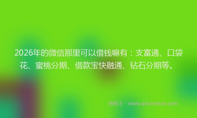 2026年的微信那里可以借钱嘛有：支富通、口袋花、蜜桃分期、借款宝快融通、钻石分期等。