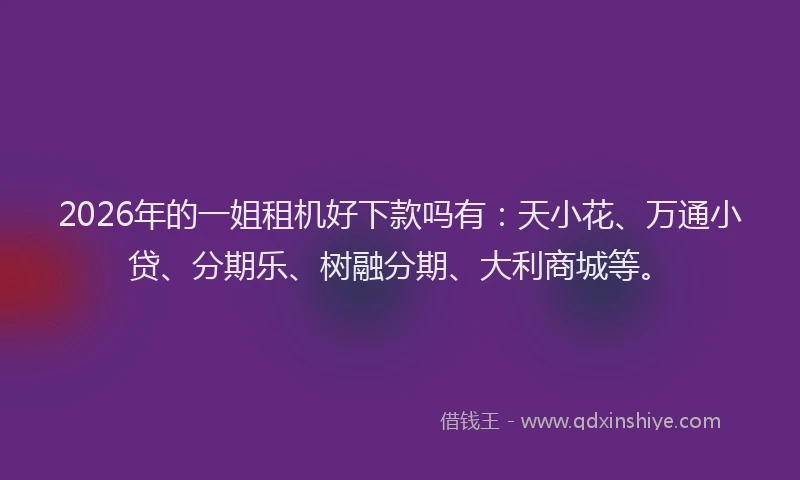 2026年的一姐租机好下款吗有:天小花、万通小贷、分期乐、树融分期、大利商城等。