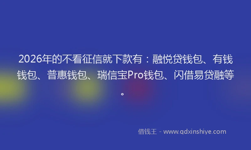 2026年的不看征信就下款有:融悦贷钱包、有钱钱包、普惠钱包、瑞信宝Pro钱包、闪借易贷融等。
