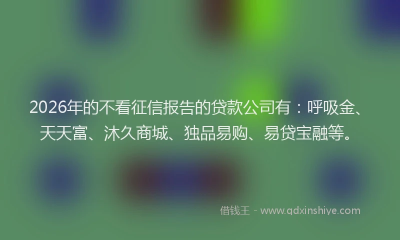 2026年的不看征信报告的贷款公司有:呼吸金、天天富、沐久商城、独品易购、易贷宝融等。