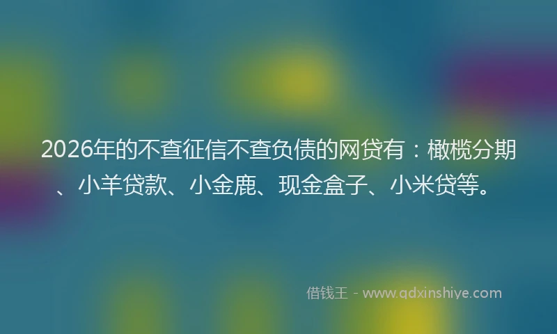 2026年的不查征信不查负债的网贷有：橄榄分期、小羊贷款、小金鹿、现金盒子、小米贷等。