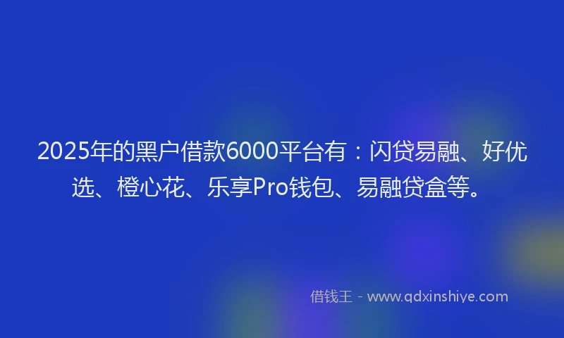 2025年的黑户借款6000平台有：闪贷易融、好优选、橙心花、乐享Pro钱包、易融贷盒等。