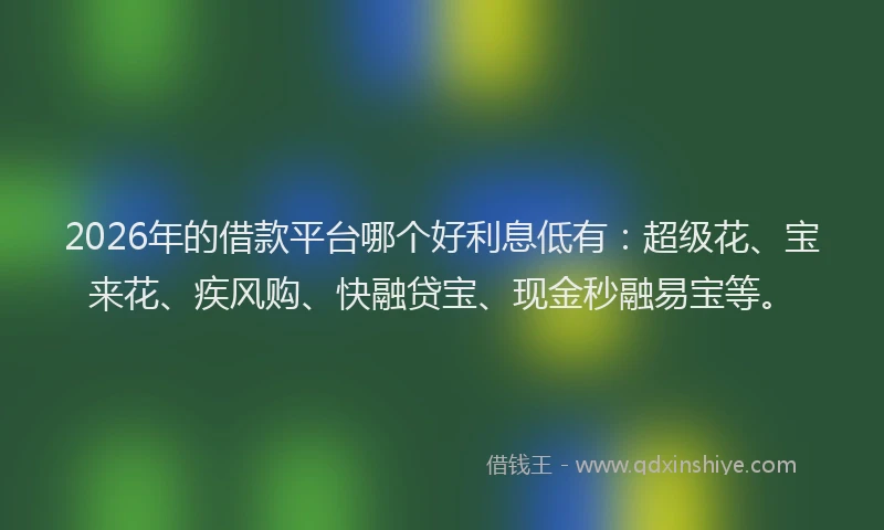 2026年的借款平台哪个好利息低有：超级花、宝来花、疾风购、快融贷宝、现金秒融易宝等。