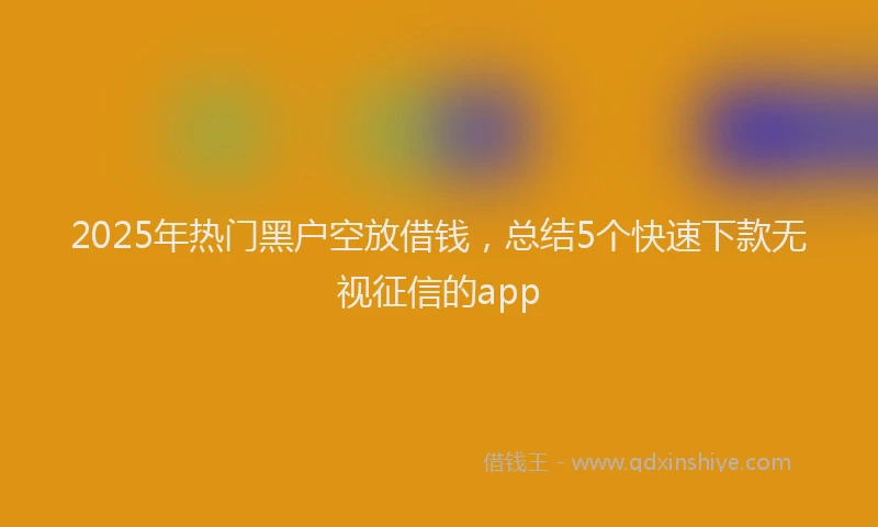 2025年热门黑户空放借钱,总结5个快速下款无视征信的app