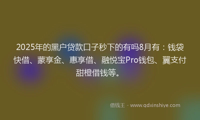 2025年的黑户贷款口子秒下的有吗8月有：钱袋快借、蒙享金、惠享借、融悦宝Pro钱包、翼支付甜橙借钱等。