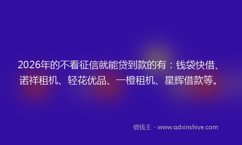 2026年的不看征信就能贷到款的有：钱袋快借、诺祥租机、轻花优品、一橙租机、星辉借款等。