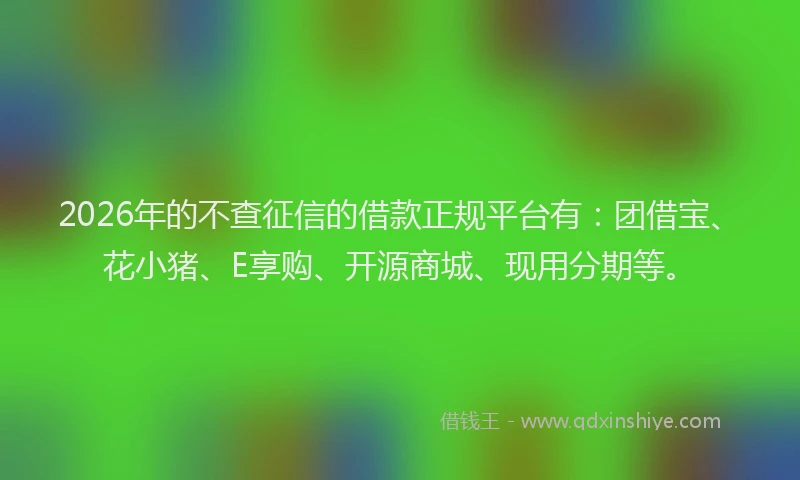 2026年的不查征信的借款正规平台有：团借宝、花小猪、E享购、开源商城、现用分期等。