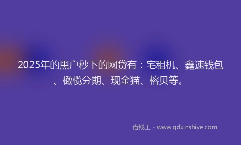 2025年的黑户秒下的网贷有：宅租机、鑫速钱包、橄榄分期、现金猫、榕贝等。
