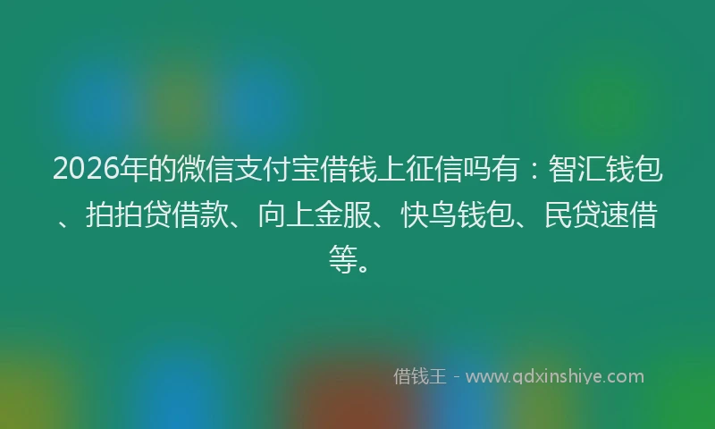 2026年的微信支付宝借钱上征信吗有:智汇钱包、拍拍贷借款、向上金服、快鸟钱包、民贷速借等。