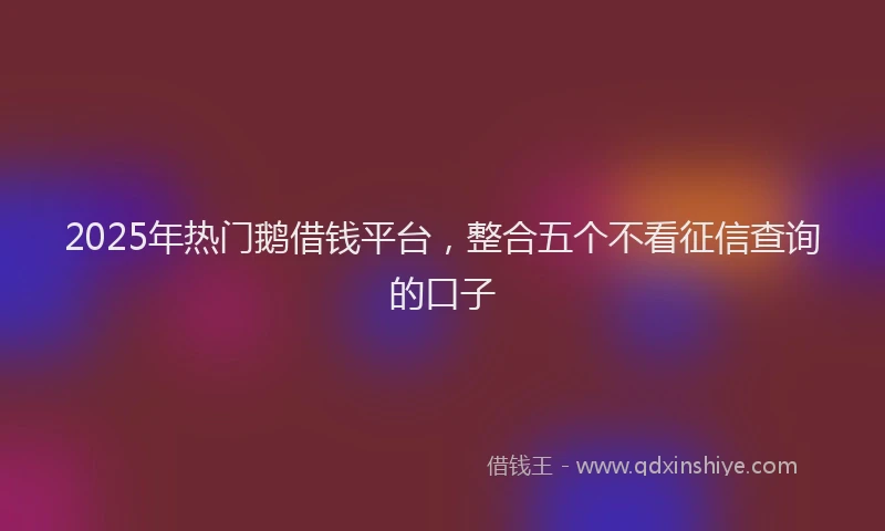 2025年热门鹅借钱平台，整合五个不看征信查询的口子