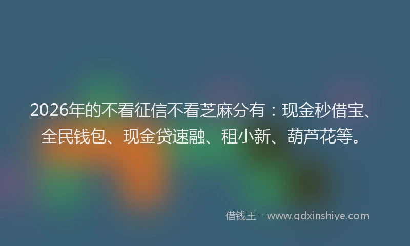 2026年的不看征信不看芝麻分有:现金秒借宝、全民钱包、现金贷速融、租小新、葫芦花等。