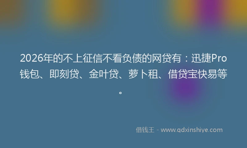 2026年的不上征信不看负债的网贷有：迅捷Pro钱包、即刻贷、金叶贷、萝卜租、借贷宝快易等。