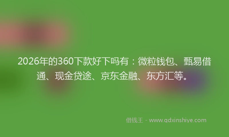 2026年的360下款好下吗有：微粒钱包、甄易借通、现金贷途、京东金融、东方汇等。