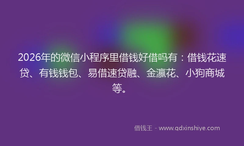 2026年的微信小程序里借钱好借吗有:借钱花速贷、有钱钱包、易借速贷融、金瀛花、小狗商城等。