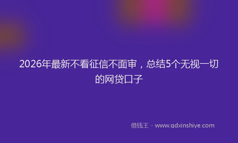 2026年最新不看征信不面审，总结5个无视一切的网贷口子