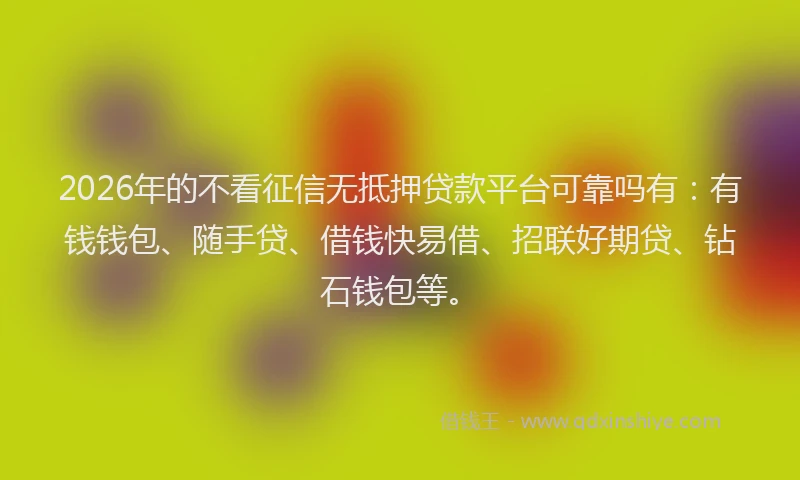 2026年的不看征信无抵押贷款平台可靠吗有:有钱钱包、随手贷、借钱快易借、招联好期贷、钻石钱包等。