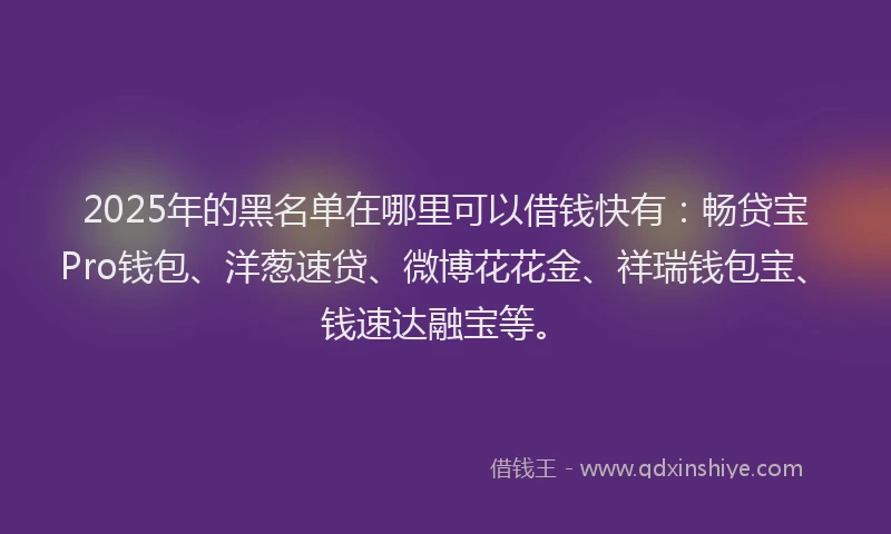 2025年的黑名单在哪里可以借钱快有：畅贷宝Pro钱包、洋葱速贷、微博花花金、祥瑞钱包宝、钱速达融宝等。