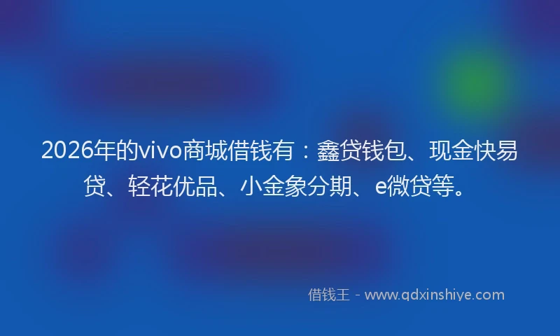 2026年的vivo商城借钱有：鑫贷钱包、现金快易贷、轻花优品、小金象分期、e微贷等。
