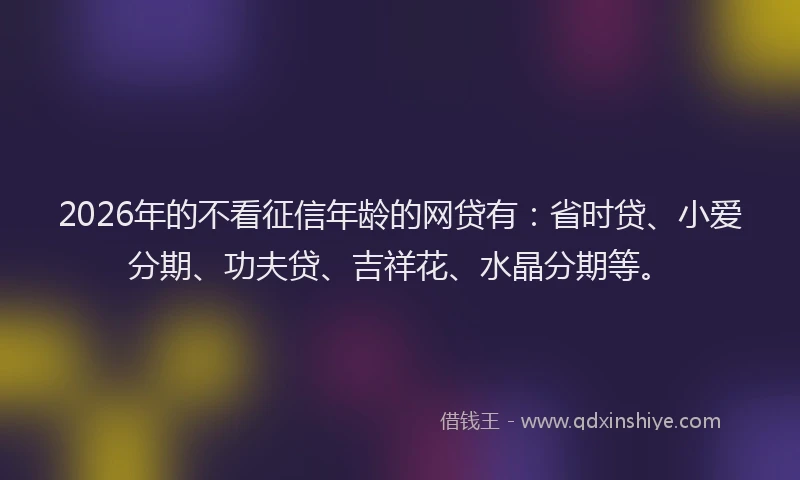 2026年的不看征信年龄的网贷有：省时贷、小爱分期、功夫贷、吉祥花、水晶分期等。