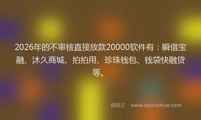 2026年的不审核直接放款20000软件有:瞬借宝融、沐久商城、拍拍用、珍珠钱包、钱袋快融贷等。