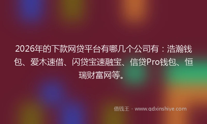 2026年的下款网贷平台有哪几个公司有:浩瀚钱包、爱木速借、闪贷宝速融宝、信贷Pro钱包、恒瑞财富网等。