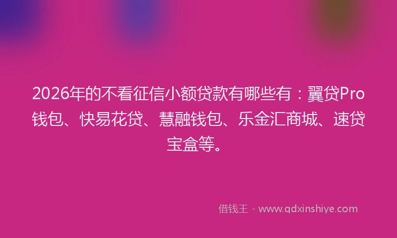 2026年的不看征信小额贷款有哪些有：翼贷Pro钱包、快易花贷、慧融钱包、乐金汇商城、速贷宝盒等。