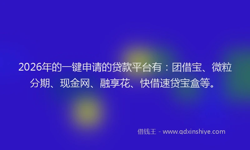 2026年的一键申请的贷款平台有:团借宝、微粒分期、现金网、融享花、快借速贷宝盒等。