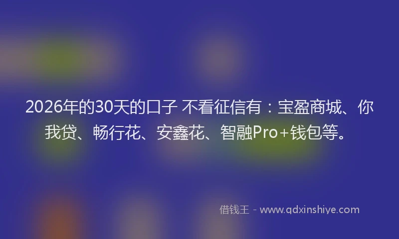 2026年的30天的口子 不看征信有：宝盈商城、你我贷、畅行花、安鑫花、智融Pro+钱包等。