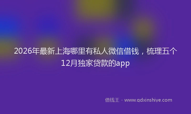 2026年最新上海哪里有私人微信借钱，梳理五个12月独家贷款的app