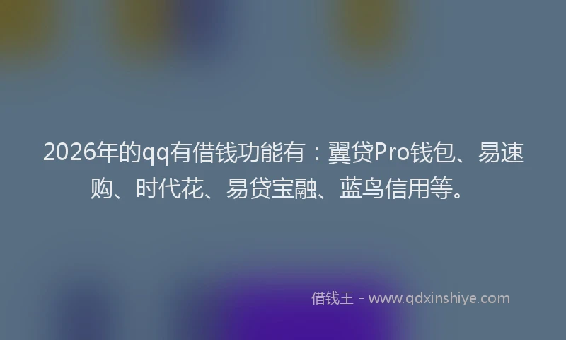 2026年的qq有借钱功能有：翼贷Pro钱包、易速购、时代花、易贷宝融、蓝鸟信用等。