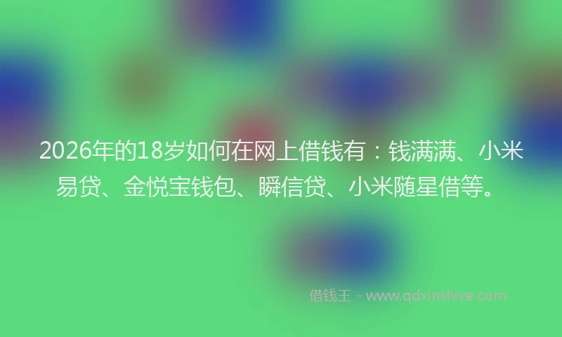 2026年的18岁如何在网上借钱有：钱满满、小米易贷、金悦宝钱包、瞬信贷、小米随星借等。