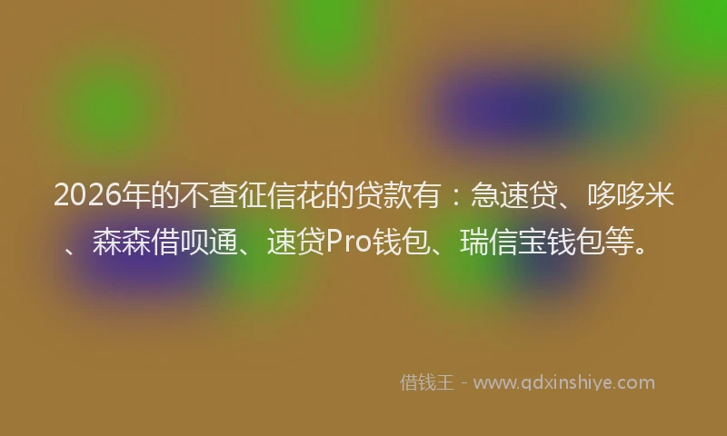 2026年的不查征信花的贷款有:急速贷、哆哆米、森森借呗通、速贷Pro钱包、瑞信宝钱包等。