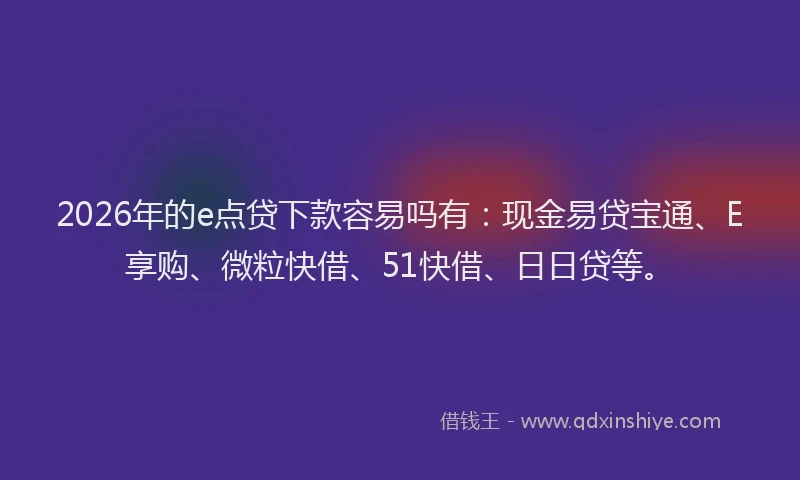 2026年的e点贷下款容易吗有:现金易贷宝通、E享购、微粒快借、51快借、日日贷等。