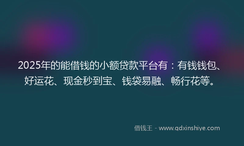2025年的能借钱的小额贷款平台有：有钱钱包、好运花、现金秒到宝、钱袋易融、畅行花等。