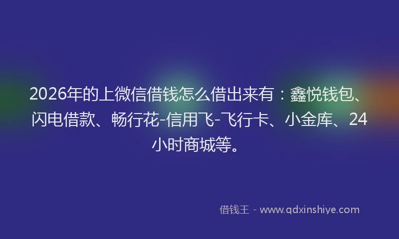 2026年的上微信借钱怎么借出来有:鑫悦钱包、闪电借款、畅行花-信用飞-飞行卡、小金库、24小时商城等。