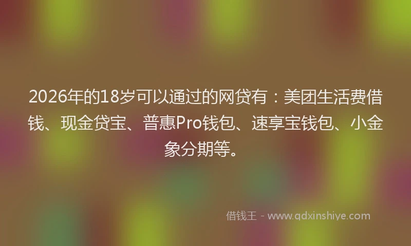 2026年的18岁可以通过的网贷有：美团生活费借钱、现金贷宝、普惠Pro钱包、速享宝钱包、小金象分期等。