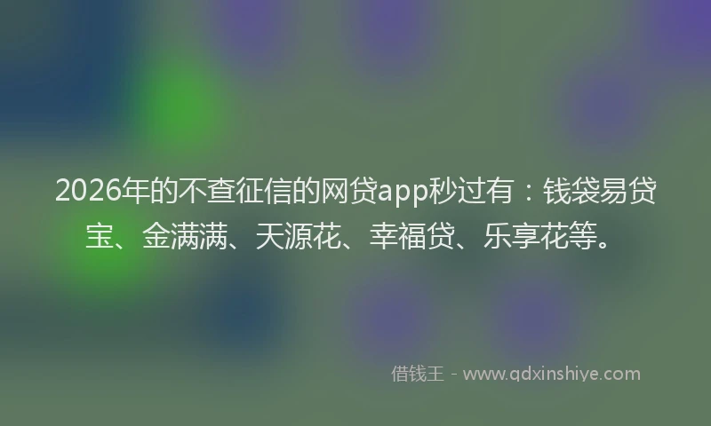2026年的不查征信的网贷app秒过有:钱袋易贷宝、金满满、天源花、幸福贷、乐享花等。