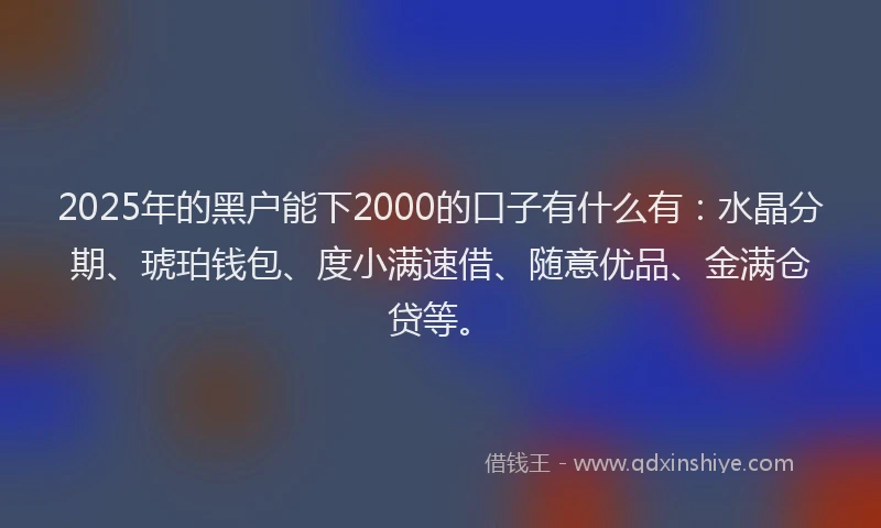 2025年的黑户能下2000的口子有什么有：水晶分期、琥珀钱包、度小满速借、随意优品、金满仓贷等。
