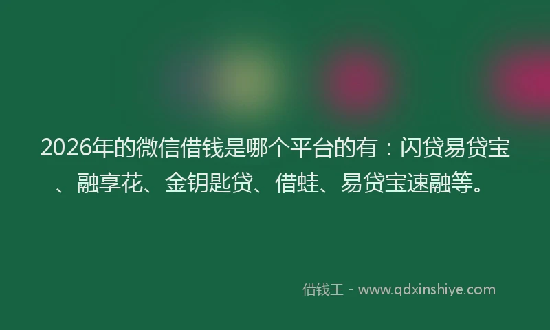 2026年的微信借钱是哪个平台的有：闪贷易贷宝、融享花、金钥匙贷、借蛙、易贷宝速融等。