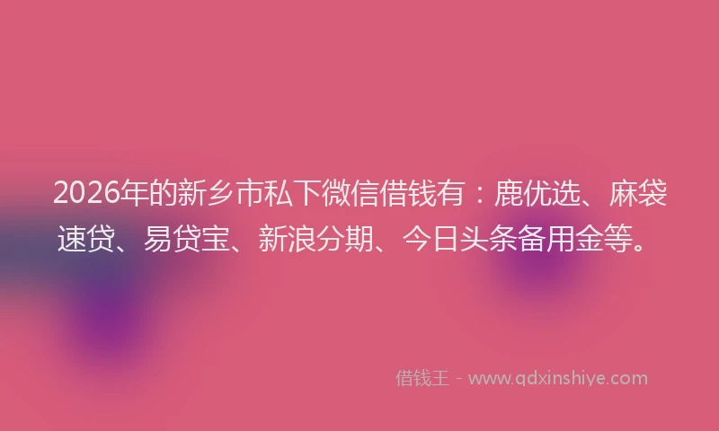 2026年的新乡市私下微信借钱有：鹿优选、麻袋速贷、易贷宝、新浪分期、今日头条备用金等。