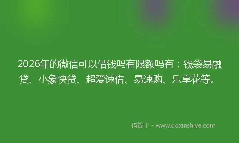2026年的微信可以借钱吗有限额吗有：钱袋易融贷、小象快贷、超爱速借、易速购、乐享花等。