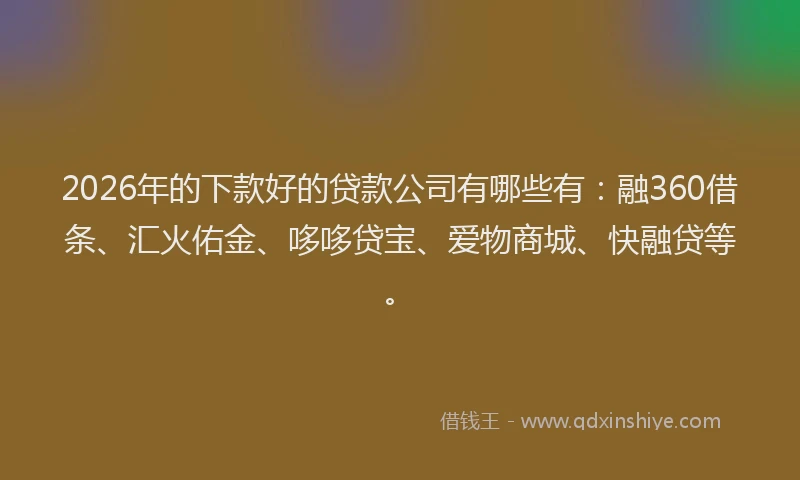 2026年的下款好的贷款公司有哪些有：融360借条、汇火佑金、哆哆贷宝、爱物商城、快融贷等。
