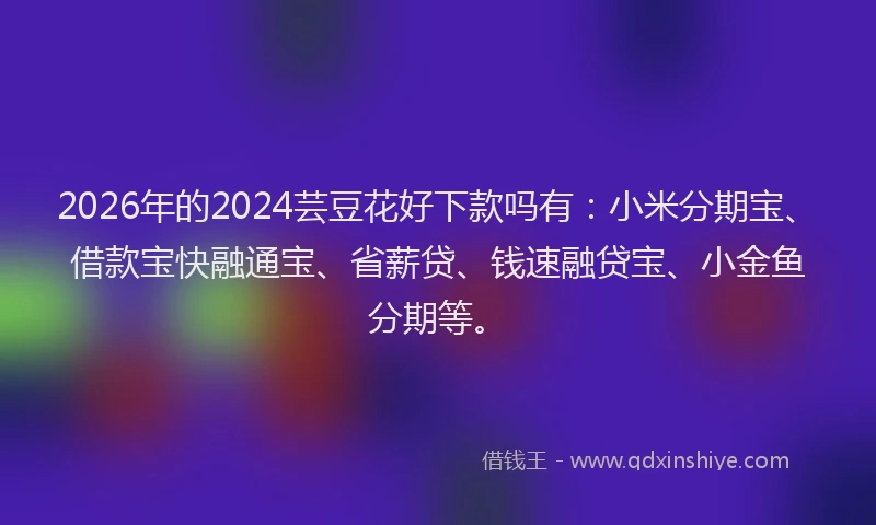2026年的2024芸豆花好下款吗有:小米分期宝、借款宝快融通宝、省薪贷、钱速融贷宝、小金鱼分期等。