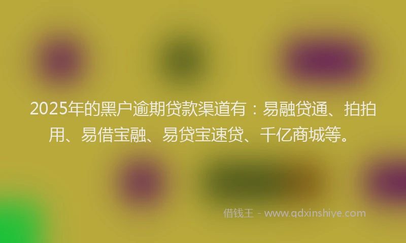 2025年的黑户逾期贷款渠道有：易融贷通、拍拍用、易借宝融、易贷宝速贷、千亿商城等。